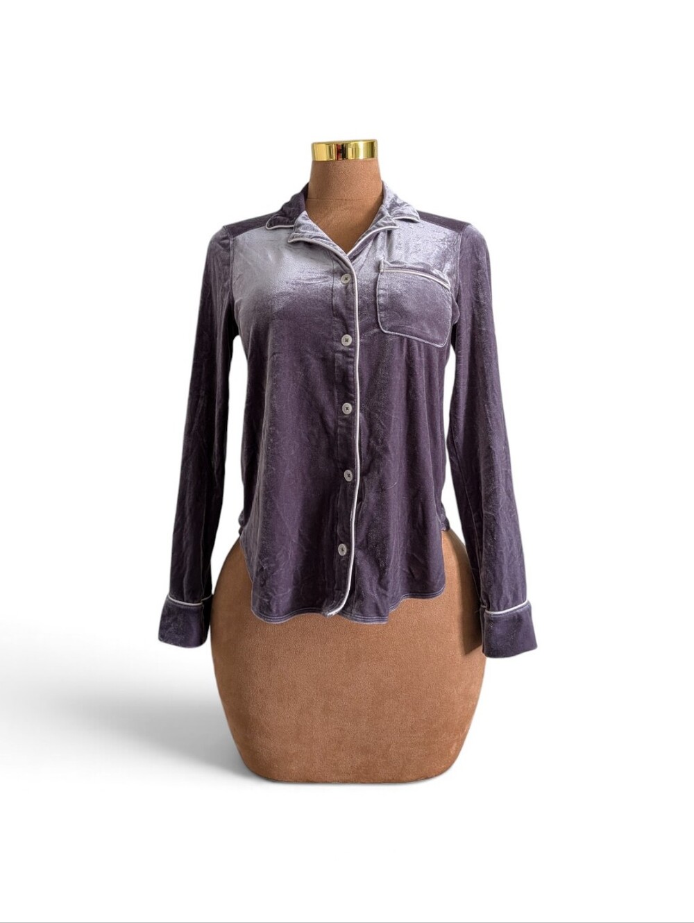 Abercrombie & Fitch Gray Velvet Button-Down Sleep Shirt